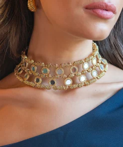 Choker ancho espejos circulares