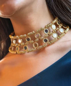Choker ancho espejos circulares