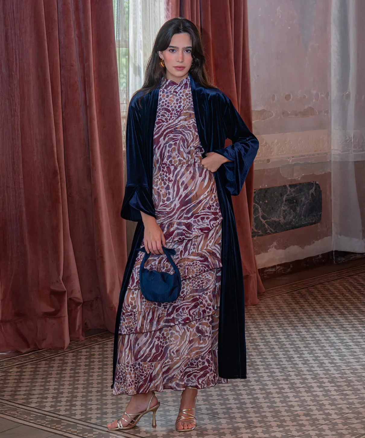 Kimono largo terciopelo azul marino
